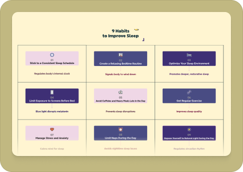 Choose this template '9 Habits to Improve Sleep', input your ideas, and get your mind map template with one click.
