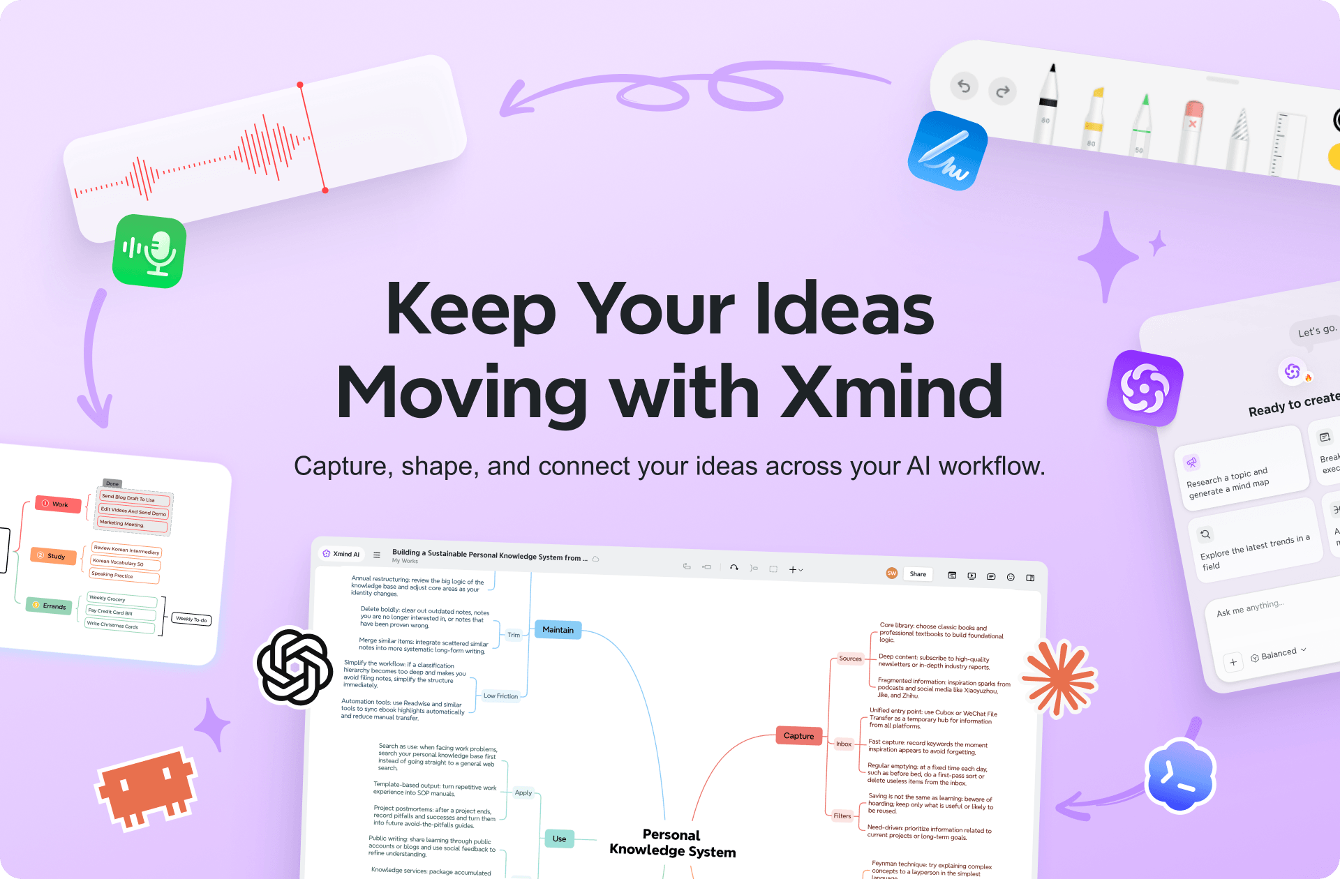 Keep Your Ideas Moving with Xmind. Capture, shape, and connect your ideas across your AI workflow.