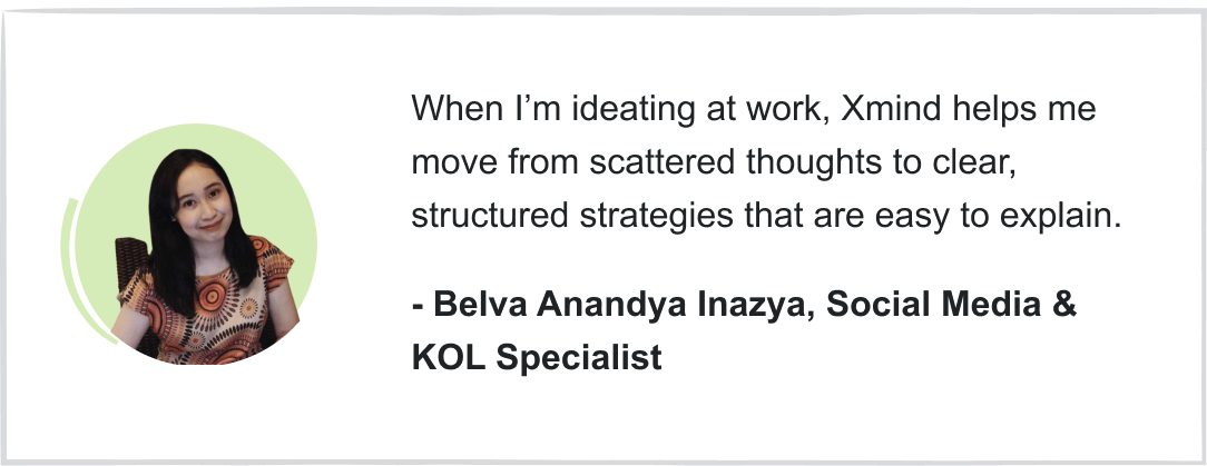 Xmind changes how I approach ideation at work. It helps me turn scattered thoughts into structured strategies that are easy to explain.